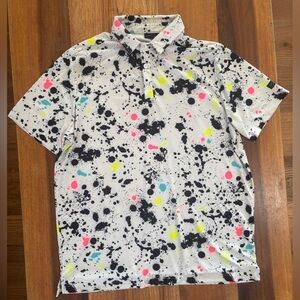 Sunday Swagger Performance Short Sleeve Golf Polo White Splatter Print Size L